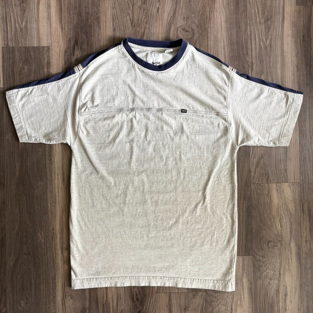 Vintage Point Zero T-Shirt Men's Size M Gray Blue Striped Logo Skate Grunge